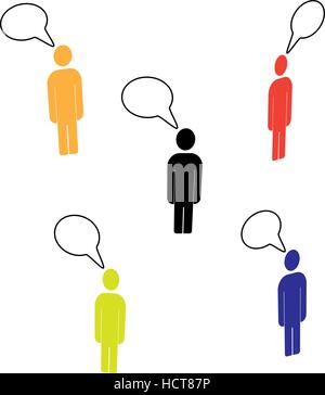 A group of diverse people talk in social media speech communication network connections Stock Vector