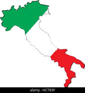 High resolution Italy map with country flag. Flag of the Italy overlaid on detailed outline map isolated on white background Stock Vector