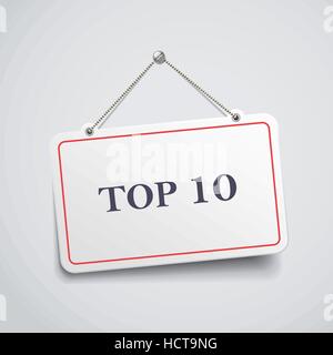 top 10 hanging sign isolated on white wall Stock Vector
