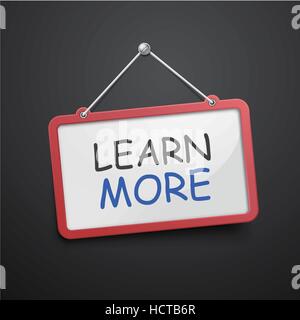 learn more hanging sign isolated on black wall Stock Vector