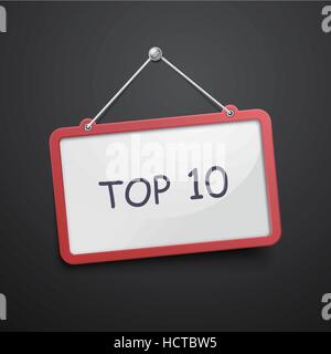 top 10 hanging sign isolated on black wall Stock Vector