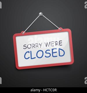 sorry we are closed hanging sign isolated on black wall Stock Vector