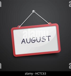 August hanging sign isolated on black wall Stock Vector