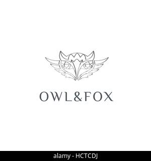 Owl and fox vector logo Stock Vector