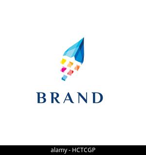 Color rocket vector logo. Paint emblem Stock Vector