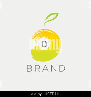 Orange vector logo. Lemon emblem. Citrus juice design element. Letter D fruit brand identity Stock Vector