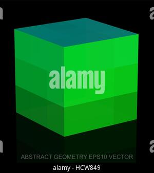 Abstract geometry: low poly Green Cube. 3D polygonal object, EPS 10, vector illustration. Stock Vector
