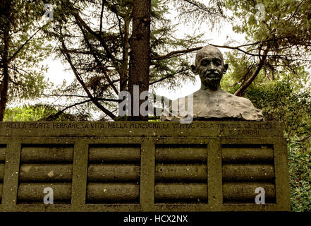 The Mahatma Gandhi Memorial statue in the shaded and peaceful  Piazza Gandhi in the EUR district of Rome. Stock Photo