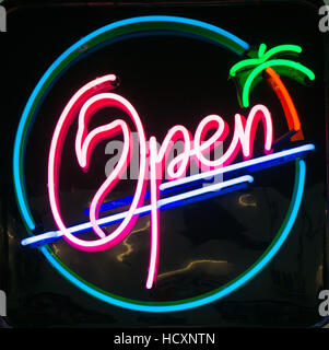 A neon sign saying "open" Stock Photo