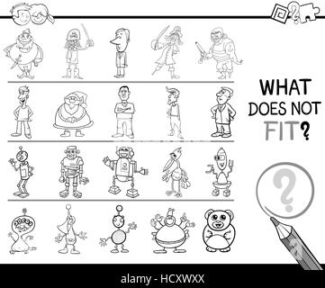 Black and White Cartoon Illustration of Finding Improper Picture in the Row Educational Activity for Children Coloring Page Stock Vector