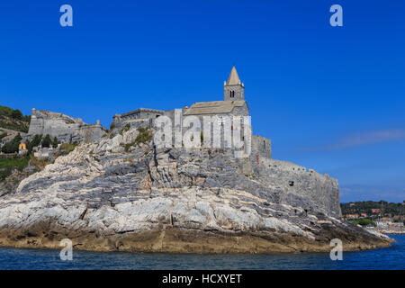 Chiesa di San Pietro, 12th century St. Peter's church, Portovenere (Porto Venere), UNESCO, Liguria, Italy Stock Photo