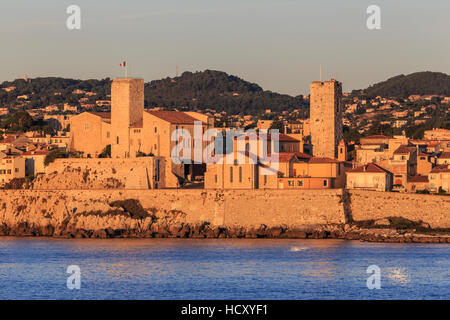 Vieil (old) Antibes, from the sea at sunrise, French Riviera, Cote d'Azur, Provence, France, Mediterranean Stock Photo
