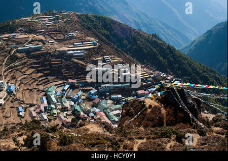 Namche Bazaar, on the way to Everest Base Camp, a bustling trading hub, Khumbu Region, Nepal Stock Photo