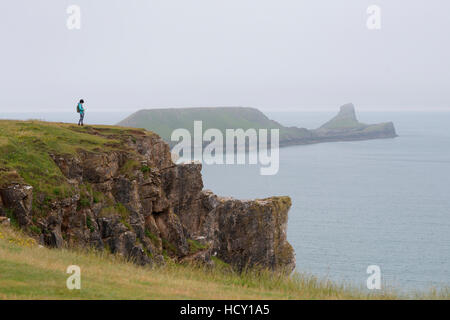 Looking towards Worms Head from Rhossili Bay on The Gower, South Wales, UK Stock Photo