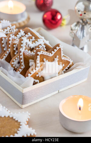 Homemade Gingerbread Cookies with White Icing Stock Photo
