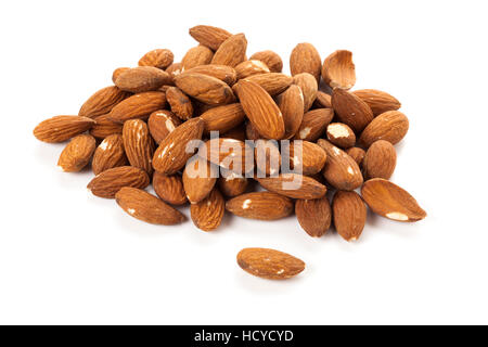 heap of peeled almonds isolated on white background Stock Photo