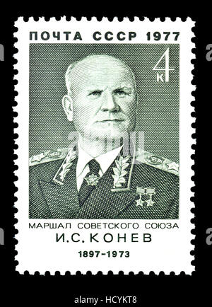 Soviet Union postage stamp (1977) : Ivan Stepanovich Konev / Koniev (1897-1973) Military Commander who led Red Army forces on the Eastern Front during Stock Photo