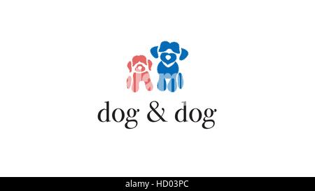 Two dogs vector logo design template. Cute dogs vector illustration Stock Vector