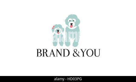 Two dogs vector logo design template. Cute dogs vector illustration Stock Vector