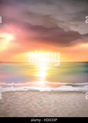 sunset scenery on the beach with dark cloud Stock Vector