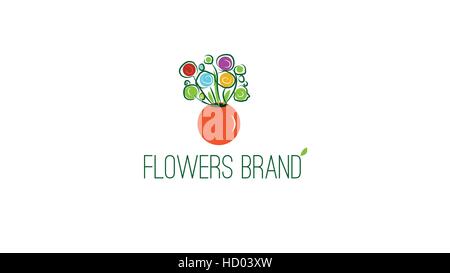 Flowers in a pot vector logo design template Stock Vector