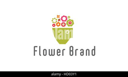 Flower pot vector logo design template Stock Vector