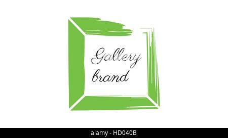 Gallery vector logo design template. Hand drawn green frame illustration Stock Vector