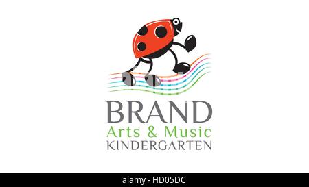Ladybug vector logo template for art and music kindergarten Stock Vector