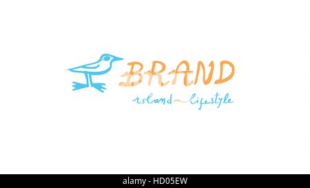 Funny bird summer beach vector logo template. Seagull vector illustration Stock Vector