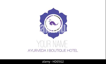 Ayurveda health and fitness vector logo design. Wellness hotel emblem (sign, symbol, label). Elegant yoga emblem Stock Vector