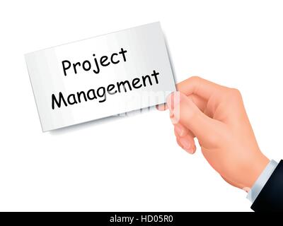 project management card in hand isolated over white background Stock Vector