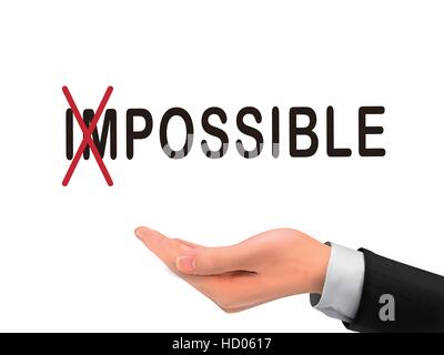 turning the word impossible into possible by realistic hand over white background Stock Vector