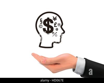 finance symbol holding by realistic hand over white background Stock Vector