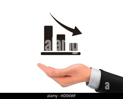 Hand holding graph line icon. Growth chart in palm vector illustration ...