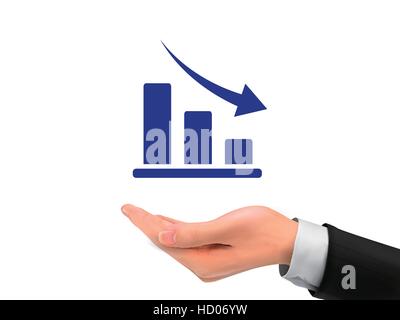 decline graph holding by realistic hand over white background Stock Vector