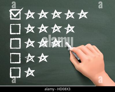hand putting check mark with chalk on five star rating Stock Vector
