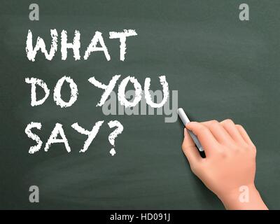 what do you say words written by hand on blackboard Stock Vector