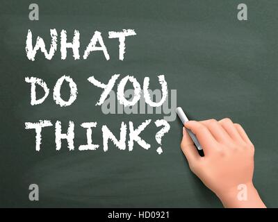 what do you think words written by hand on blackboard Stock Vector