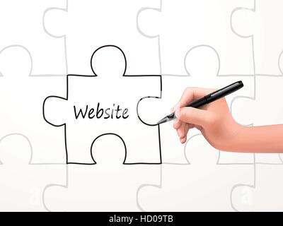 website word and puzzle drawn by human hand over white background Stock Vector