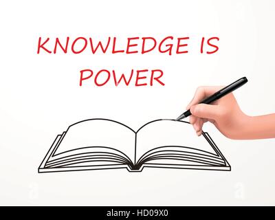 knowledge is power written by human hand over white background Stock Vector