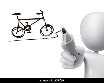 bicycle drawn by 3d man over transparent board Stock Vector