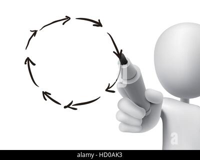circle of arrows drawn by 3d man over transparent board Stock Vector