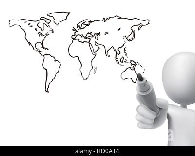 global map drawn by 3d man over transparent board Stock Vector
