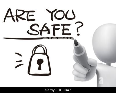 are you safe written by 3d man over transparent board Stock Vector