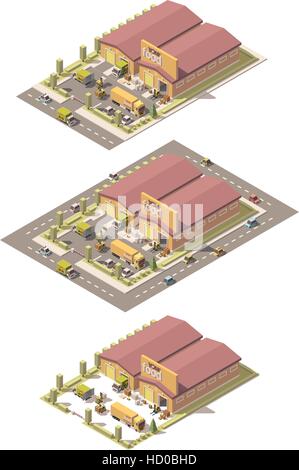 Vector isometric low poly produce warehouse Stock Vector