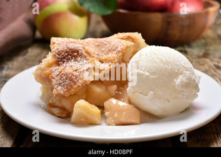 Apple pie served with ice cream Stock Photo