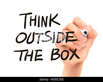 think outside the box words written by hand on a transparent board Stock Vector