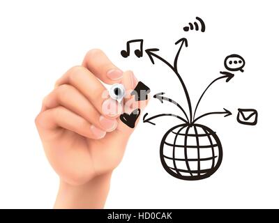 social media concept drawn by hand on a transparent board Stock Vector
