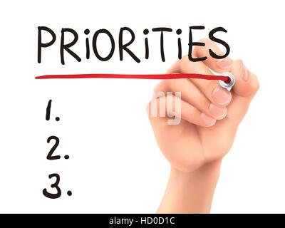 priorities word written by hand on a transparent board Stock Vector