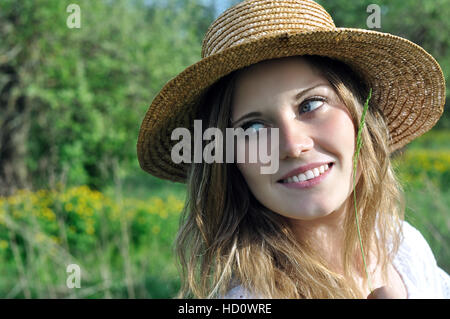 portrait of a teenage   girl in the meadow Stock Photo